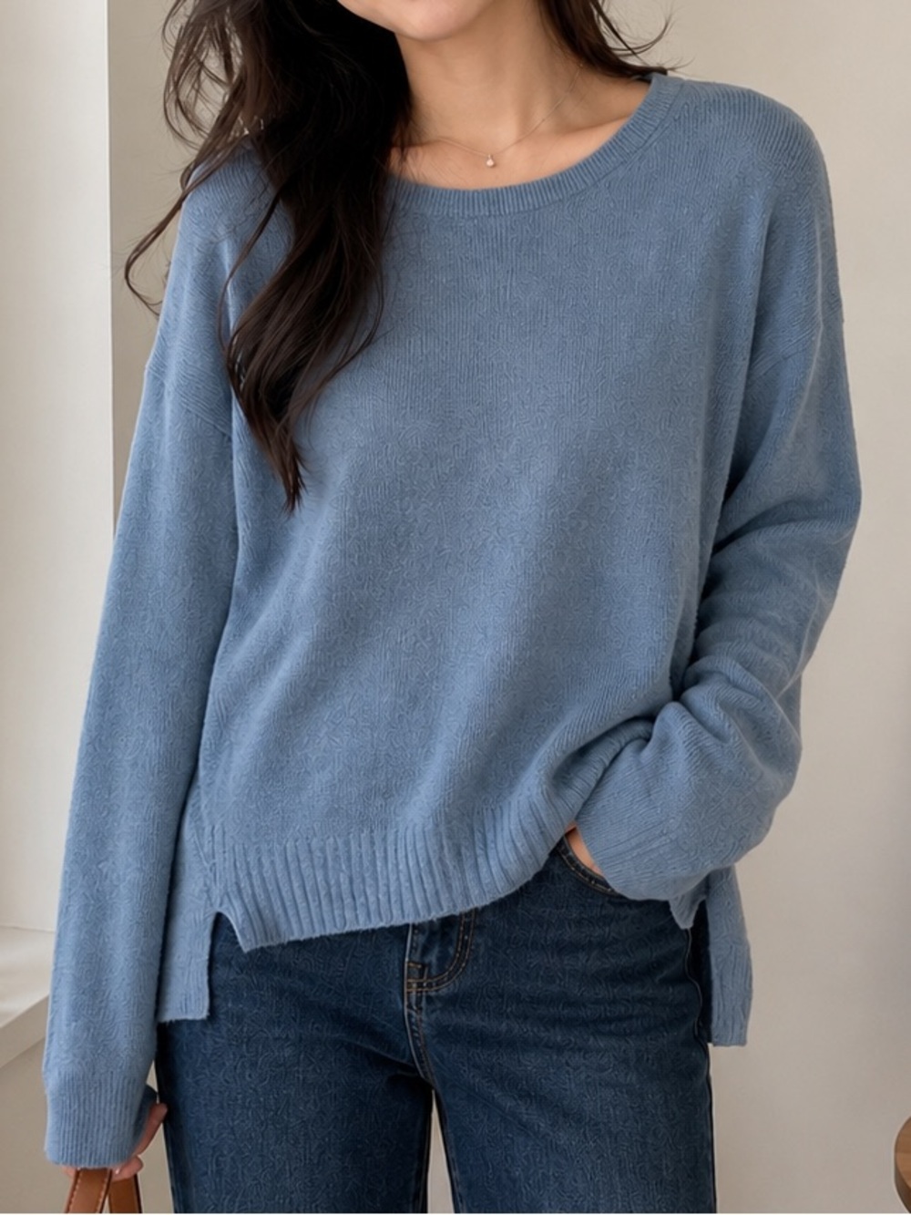 Nordstrom 100% Cashmere Sweater Women’s Size Medium Jumper Blue Asymmetrical Hem